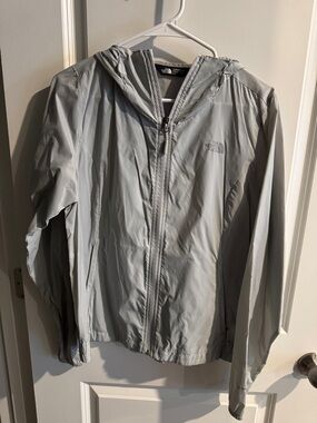 The North Face Pale Gray Hooded Zip Windbreaker